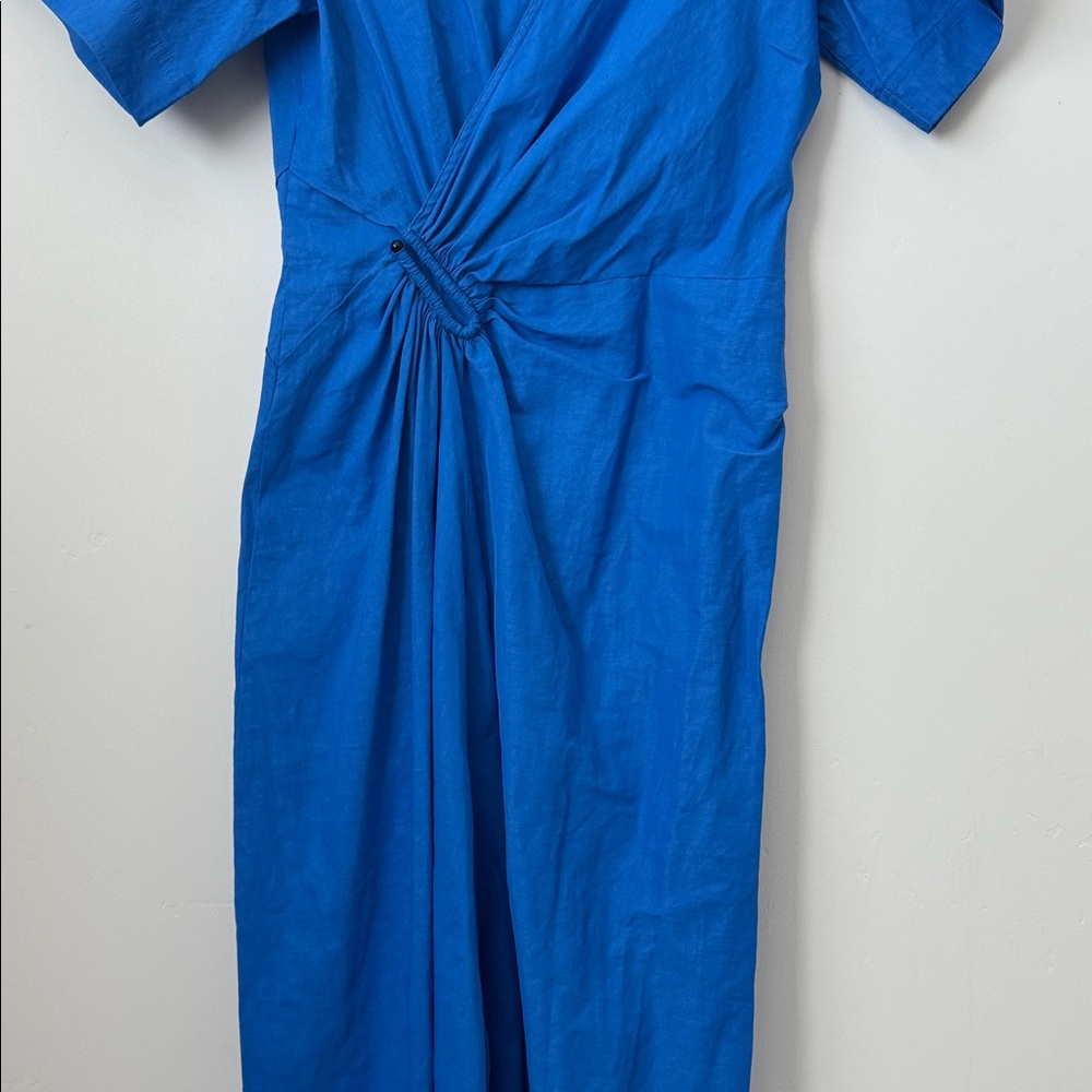 A.L.C. Edie faux wrap linen blend midi dress in cobalt blue Size: 4 - Picture 4 of 8